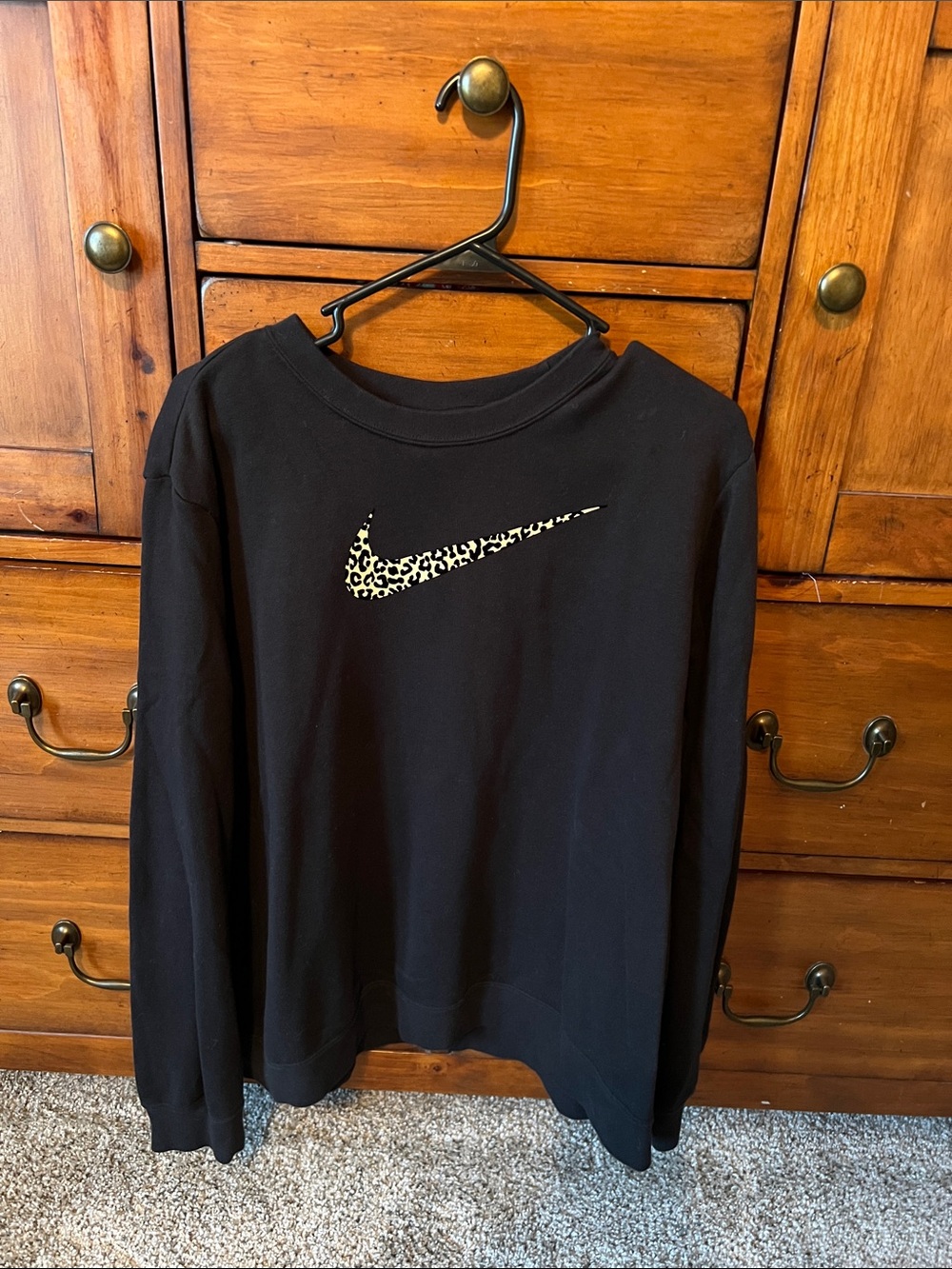 Nike Black Sweatshirt with Leopard Print Swoosh